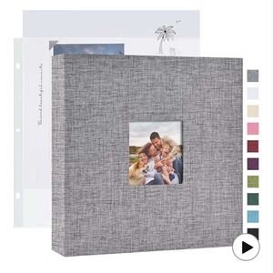Grey Linen Photo Album 8x8 Scrapbook 40 Pages Acid Free Pockets Grey Cover